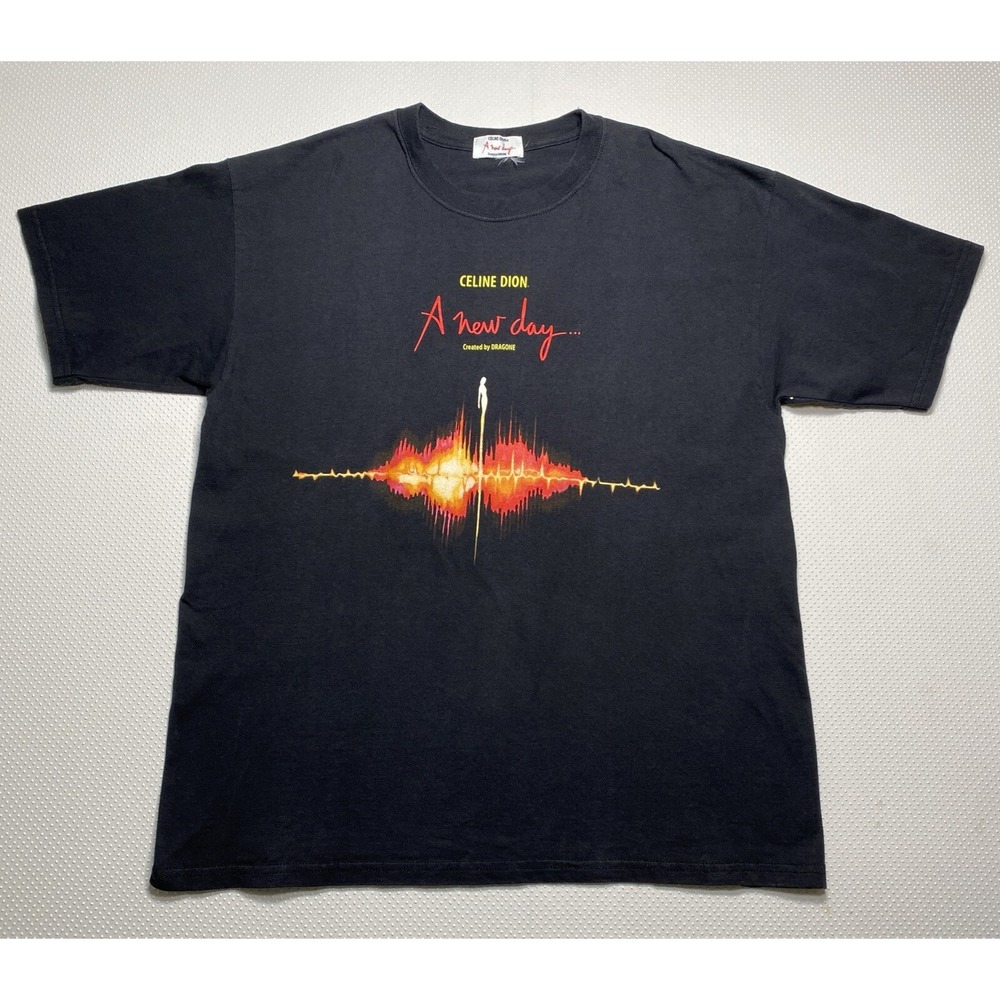 Celine Dion A New Day  Men's XL T-Shirt Black Graphic Dragone Vintage 2002